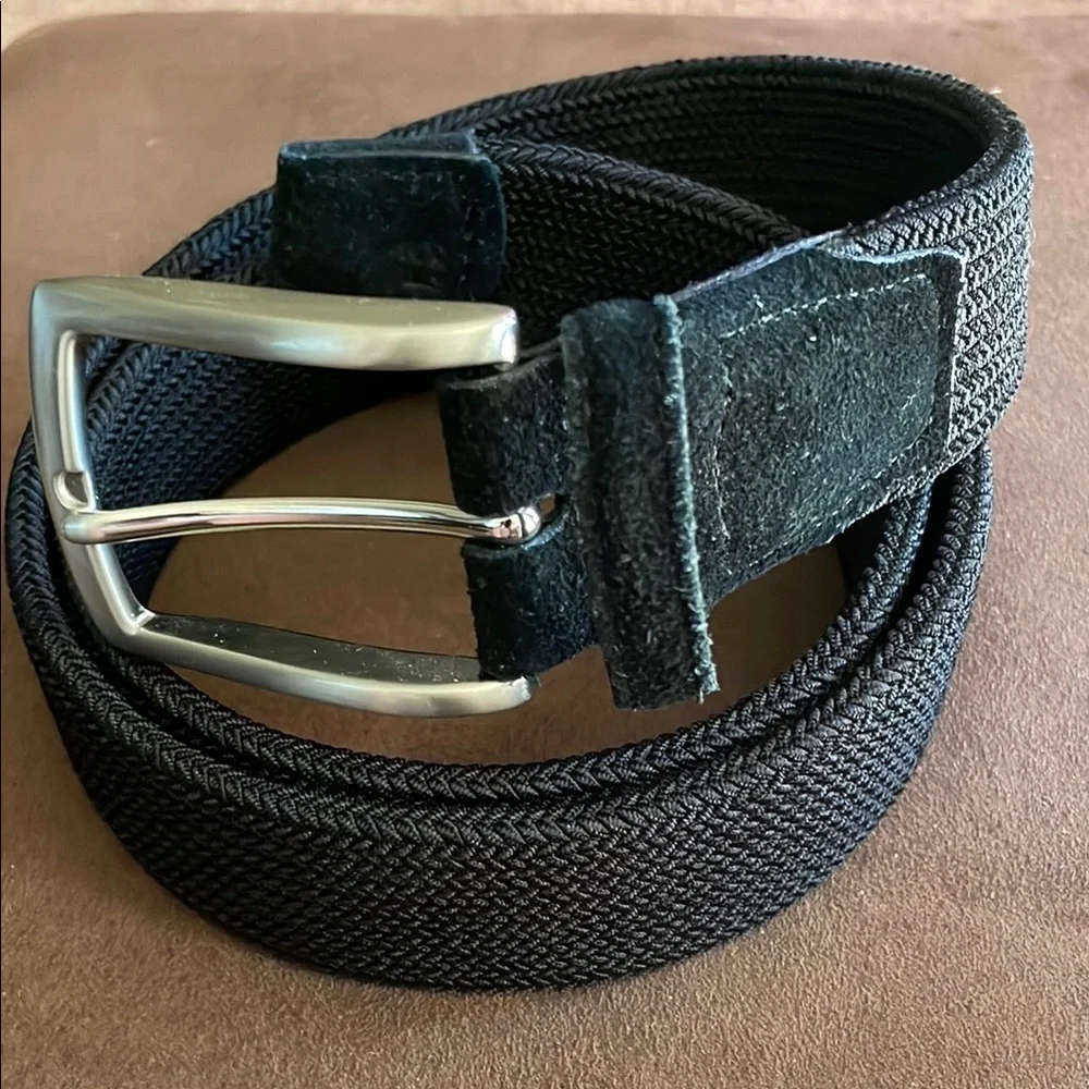 Men's Black Woven Belt Size 34 with Silver Buckle